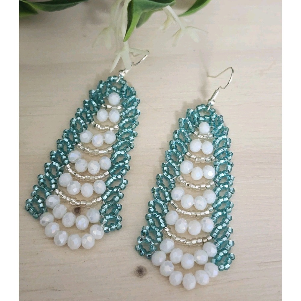 Handmade Seed Beaded Jewelry for Women. Green Turquoise Color - Picture 4 of 5